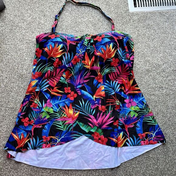 NWT Women’s Swim Tankini Plus Size 2XL Bright Vibrant Tropical Vacation Beach - Picture 2 of 11